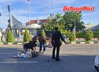 Motorcycle slams into pedestrian crossing North Pattaya Road, three injured