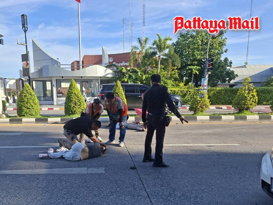 Motorcycle slams into pedestrian crossing North Pattaya Road, three injured