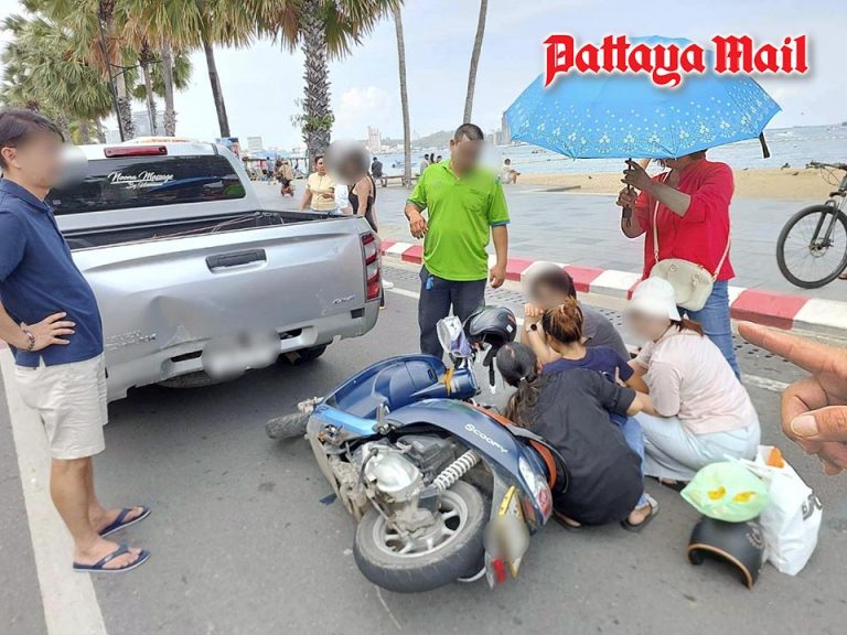 Motorcycle crashes into pickup truck on Pattaya Beach Road, rider ...