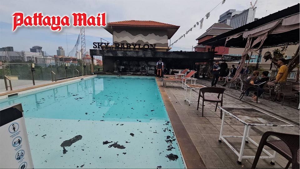 Pattaya officials inspect fire-damaged hotel after rooftop blaze forces mass evacuation