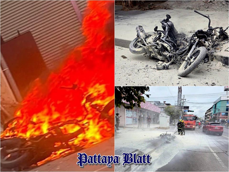 Motorrad geht auf Pattayas dritter Straße in Flammen auf – Fahrerin rettet sich im letzten Moment