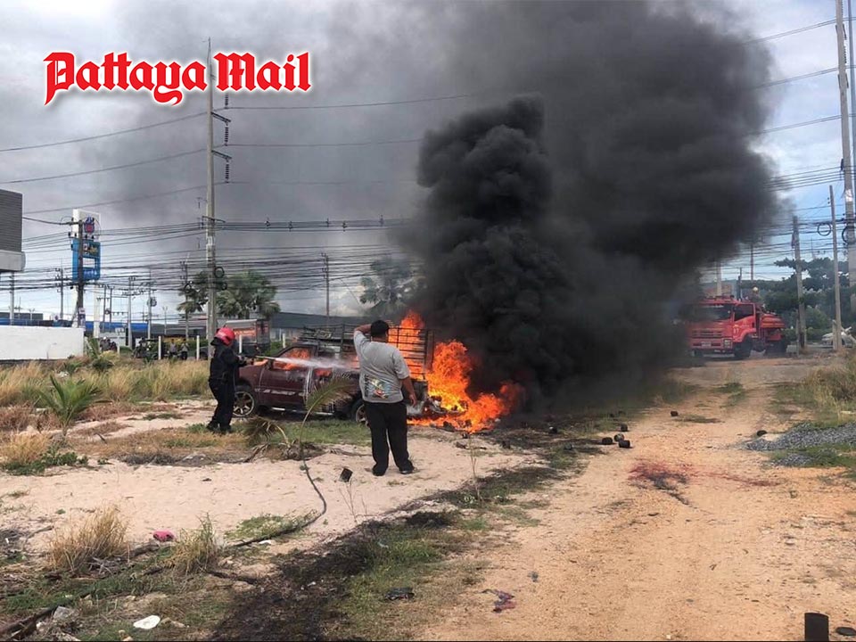 Pattaya warehouse fire after paint cans explode on truck