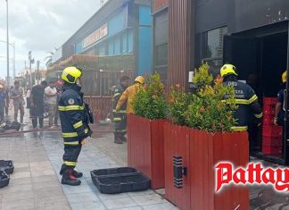 Smoke and sirens on South Pattaya Road as fire erupts at commercial property