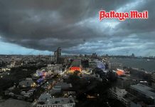Dark clouds and showers sweep across Pattaya as rainy season conditions persist