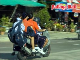 Four on a bike common scene that puts young lives at risk on Thai roads