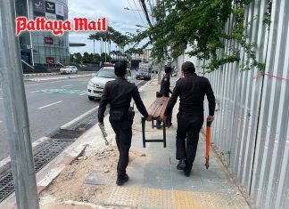 Pattaya officials remove benches from public footpath