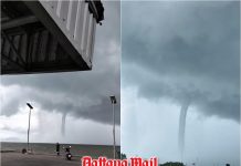 Waterspout sweeps ashore in Trat, alarming Laem Ngop residents