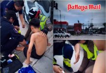 Traffic light stop turns painful in Pattaya as motorcyclist loses control and crashes