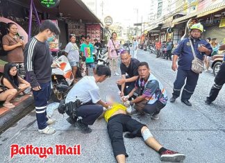 Pattaya rider left fighting for survival after crashing through glass shopfront