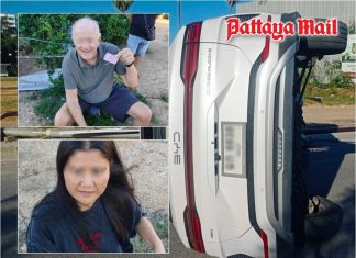 Pattaya power pole obliterated as foreign driver suddenly collapses