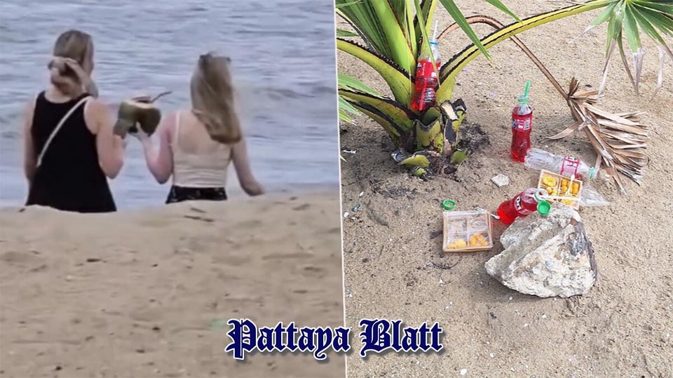 Russische Touristinnen entschuldigen sich nach Mitnahme einer Opferkokosnuss am Pattaya Beach