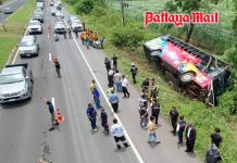 School trip bus overturns terrifying students and teachers in Surin