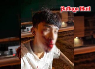 Dropped truck wheel chock sends Pattaya motorcyclist crashing