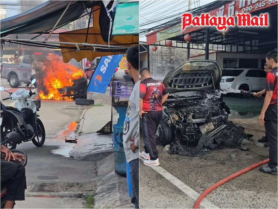 Pattaya road shock as SUV bursts into flames minutes after school run