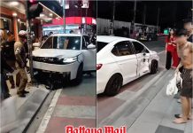 Red light run sends car into power pole at Central Pattaya junction