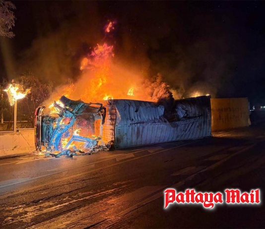 Truck driver killed after fiery crash on Highway 304 in Prachin Buri