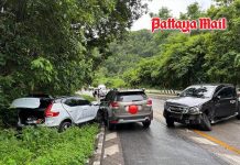 Wet roads blamed for Lampang crash involving pickup and two cars, five injured