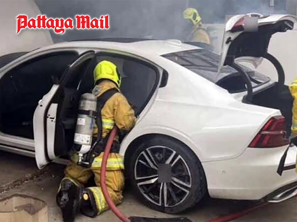 Hybrid car catches fire after overnight charging, nearly engulfing Pathum Thani home