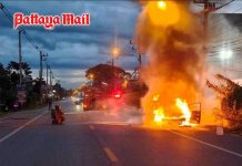 Two escape burning car moments before flames consume vehicle in Chiang Mai