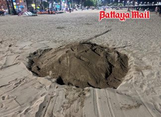 Pattaya Beach sand dug up, city searches for answers