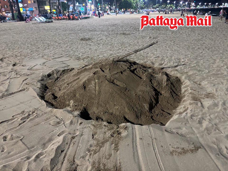 Pattaya Beach sand dug up, city searches for answers