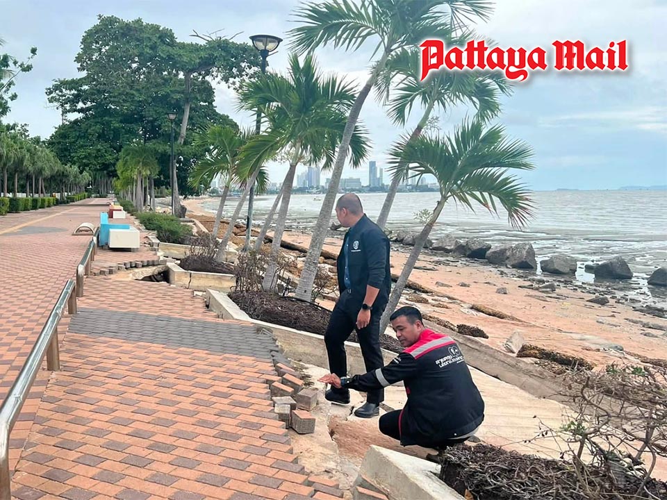Kating Lai Park off North Pattaya faces erosion threat, safety barriers installed