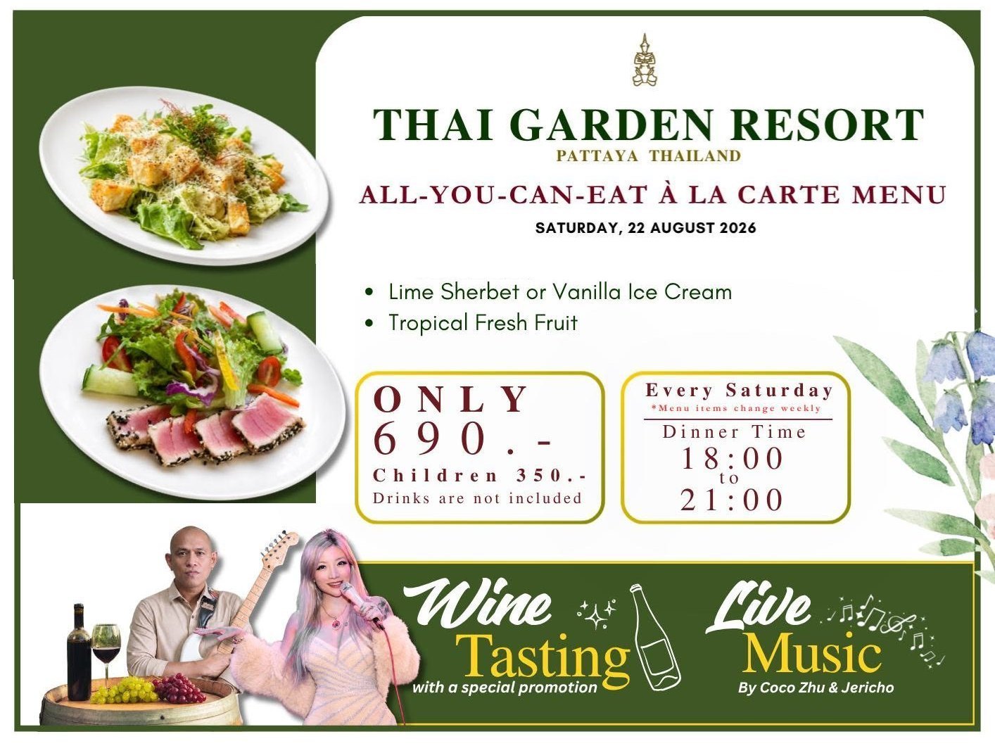 Enjoy an elegant Saturday À La Carte Dinner at Thai Garden Resort Pattaya