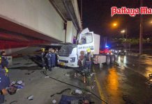 Rain-soaked road sends trailer crashing into Ao Udom bridge in Sri Racha