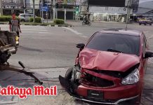 Red light, alcohol bottle and a violent crash at Pattaya intersection
