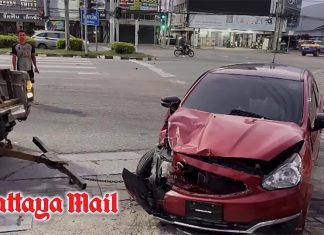 Red light, alcohol bottle and a violent crash at Pattaya intersection