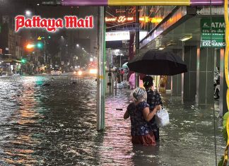 Pattaya’s Central Road swamped by overnight storm