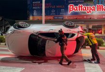 Red-light runner sends SUV flipping at Pattaya intersection
