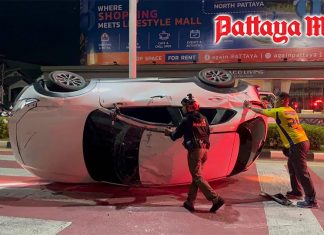 Red-light runner sends SUV flipping at Pattaya intersection