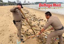 All hands on deck to clean up Pattaya Beach after rough seas