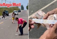 Three million baht scatters across Ayutthaya road, honest couple helps recover every note