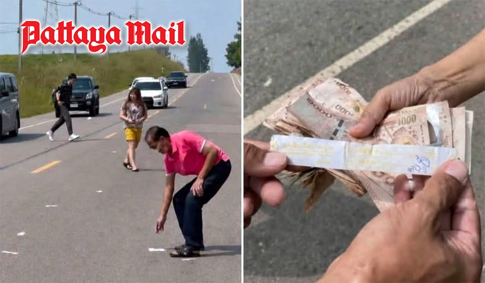 Three million baht scatters across Ayutthaya road, honest couple helps recover every note