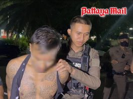 Pattaya police shoot at fleeing car near school, seize gun and drugs