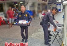Pattaya officials seize tables and cigarettes from sidewalk vendors on Second Road