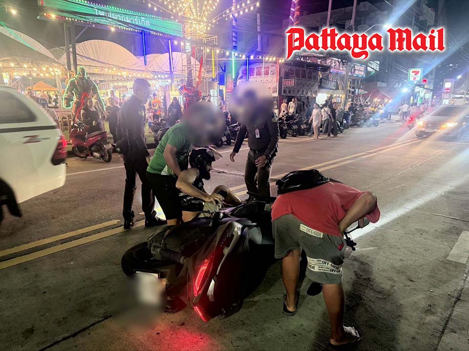 Motorcycle rider injured after collision with pedestrian on Jomtien Beach Road