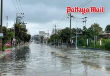 Pattaya Third Road junction reopens after floodwater drains away