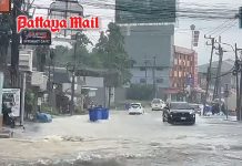Floodwater recedes on Pattaya–Naklua Road near Soi 12