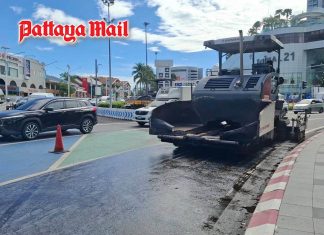 North Pattaya road resurfacing at Dolphin Roundabout