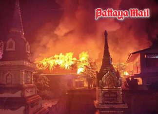 Fire destroys 10 homes in Buriram community beside famous temple