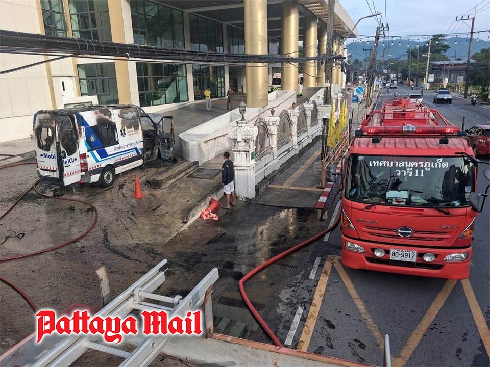 Minivan catches fire outside emergency department at Phuket hospital
