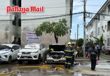 Car catches fire at Pattaya government housing project