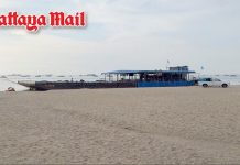 Pattaya parasailing platform remains stranded on beach 11 days after storm