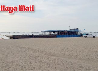 Pattaya parasailing platform remains stranded on beach 11 days after storm