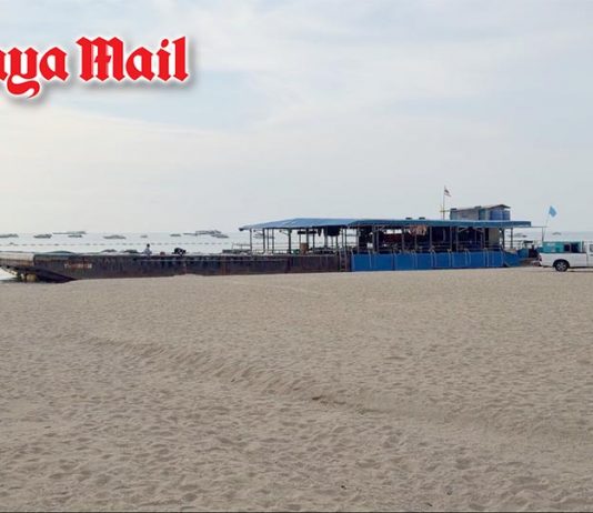 Pattaya parasailing platform remains stranded on beach 11 days after storm