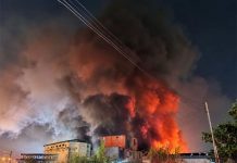 Fire rips through snack factory in Om Noi, Samut Sakhon